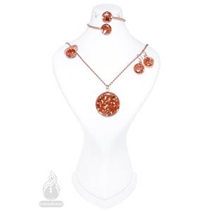 ست کامل مس با نگین سنگ و رزین طرح دایره 3 قهوه ای روشن