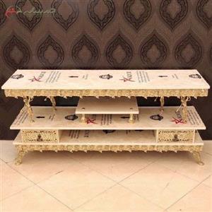 میز تلویزیون برنزی دو طبقه با رویه هایگلس و بدنه گل رز چسبیده با ضمانت رنگ بدنه