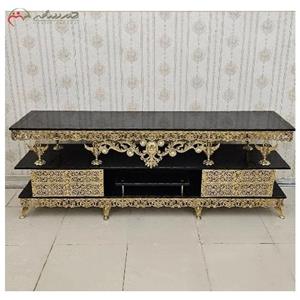 میز تلویزیون برنزی چهار کشو با رویه ام دی اف مشکی طرح گل سرخ،