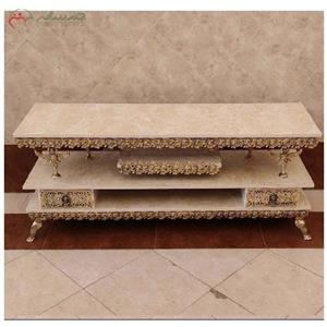 میز تلویزیون برنزی طرح گل رز برجسته، طراحی شیک و مدرن با ظرافت و زیبایی فوق العاده