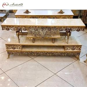 میز تلویزیون برنزی با چوب ام دی اف هایگلس، طرح گل سرخ