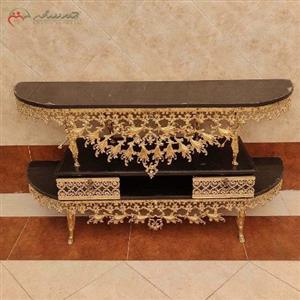 میز تلویزیون برنزی نیم گرد طرح گل نقلی تاج دار، تولید شده رنگ درجه یک با ضمانت