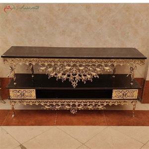 میز تلویزیون برنزی طرح بادمجانی همراه دو عدد کشو، طراحی شیک و مدرن 