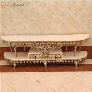 میز تلویزیون مدل گل نقلی با بدنه ی برنزی حاشیه گرد و پایه های طرح فرشته با ضمانت