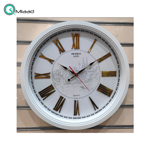 ساعت دیواری سیکو اذین مدل 220، شماره مولتی چوب، دارای موتور روانگرد اعداد برجسته ابکاری شده رومی تنوع رنگی، سایز 55، سفید طلایی 