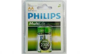 باتری نیم قلمی قابل شارژ فیلیپس مدل Mult Life با ظرفیت 800 میلی آمپر ساعت Philips MultiLife 800mAh Rechargeable AAA Battery