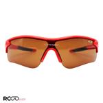 عینک ورزشی اوکلی OAKLEY نیم فریم و قرمز رنگ با لنز قهوه ای تیره مدل 9052