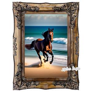 تابلو فرش ماشینی اسب دونده در ساحل – 3221