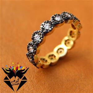 حلقه زنانه نقره طلایی طرح شکوفه مشکی کد R_2272 