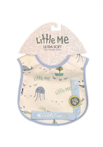 پیشبند نوزادی به همراه بند پستانک little me طرح موجودات دریایی