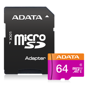 کارت حافظه ا‎ی‌دیتا مدل SDHC UHS-I  ADP V10 R80 W25 با ظرفیت 64 گیگابایت به همراه آداپتور