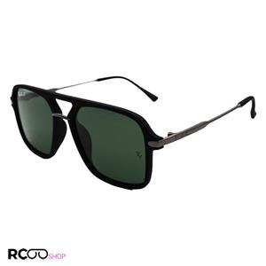 عینک آفتابی ریبن با فریم مربعی شکل، رنگ مشکی مات، لنز سبز رنگ و پلاریزه مدل WT1933