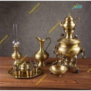 سماور برنجی زغالی 6 لیتری سنگین وزن، ورق ضخیم با ارتفاع 50 سانتیمتر