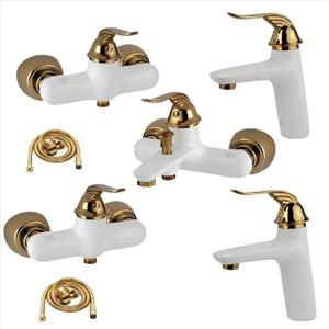 ست شیرآلات کسری مدل رایان مجموعه 7 عددی سفید طلایی