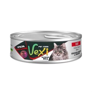کنسرو نچرال گربه طعم سینه مرغ و میگو وکسی  90 گرمی