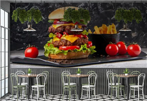 پوستر 3 بعدی برای رستوران فست فود طرح دوبل برگر 