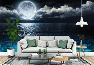 پوستر طرح منظره عاشقانه ابر و ماه کامل در پانوراما