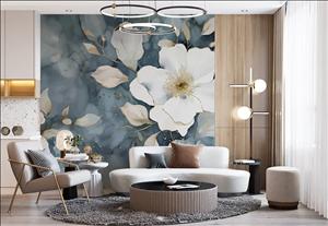 پوستر دیواری لاکچری طرح گل طلایی پس زمینه پتینه