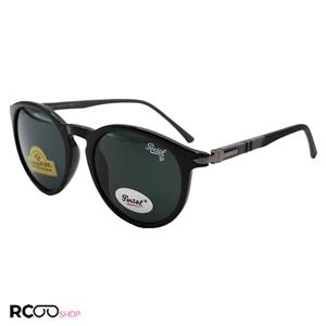 عینک آفتابی گرد PERSOL با فریم مشکی، لنز آنتی رفلکس، دودی تیره و دسته فنری مدل TR8084G