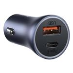 شارژر فندکی باسئوس مدل Baseus Golden Contactor Pro Dual Quick Charger Car Charger U C 40W With Baseus Simple Wisdom Data Cable Type-C to iP 1m Black Dark Gray