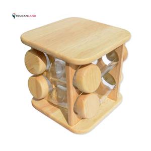 ست ادویه ایستاده گردان 8 تایی مربع چوبی لونا وود