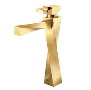 شیر روشویی ریسکو پایه بلند مدل اسکرو طلا براق Risco Screw Gold Basin Faucets