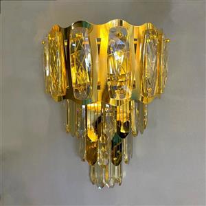 لوستر دیوارکوب دو شعله کریستال فلز طلایی 