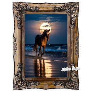 تابلو فرش ماشینی اسب قهوه ای در ساحل – 3219