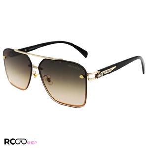 عینک آفتابی طلایی میباخ با فریم چندضلعی، دسته مشکی و لنز قهوه ای سایه روشن مدل 22384