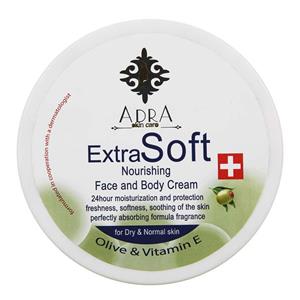 کرم مرطوب کننده دست و صورت حاوی عصاره زیتون و ویتامین ای آدرا 200 میلی لیتر  Adra Extra Soft Olive Oil Face And Body Cream 200ml