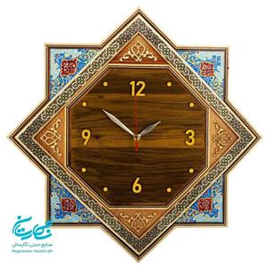 ساعت دیواری قطر 45 س.م با قاب خاتم و تذهیب و صفحه چوبی