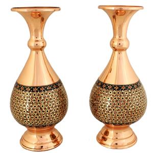 گلدان خاتم کاری کد F67 ارتفاع 16 سانتی متری مجموعه دو عددی -