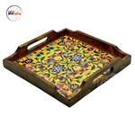 سینی چوبی مربع 30 در 30 سانتیمتر گل و مرغ زرد کد 156