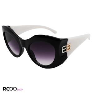 عینک آفتابی فانتزی بالینسیاگا با فریم مشکی، دسته سفید رنگ و لنز دودی سایه روشن مدل 6061