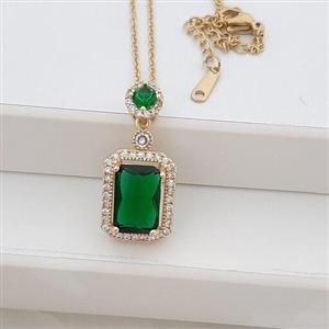 گردنبند زنانه برنجی نگین زمردی کد RS-365