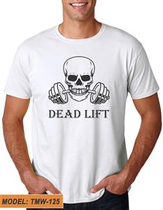 تیشرت سفید طرح دار نقش بدنسازی مردانه DEAD LIFT کد TMW125