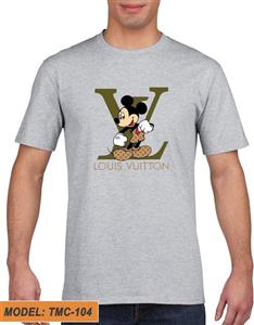 تیشرت طوسی طرح دار نقش میکی موس مردانه کد TMC104