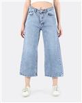 شلوار جین زنانه واید لگ آبی ساده کوتاه-کد25671
