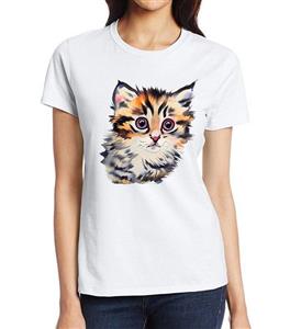 تیشرت سفید دخترانه طرح دار نقش بچه گربه کد WPP107