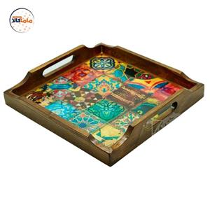 سینی چوبی مربع 25 در 25 سانتیمتر کاشی هفت رنگ کد 577