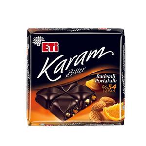 شکلات Eti Karam تلخ 54% پرتقال و بادام 