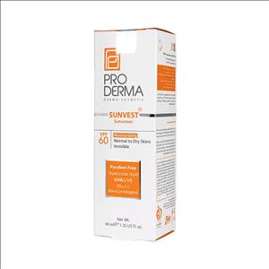 کرم ضدآفتاب و مرطوب کننده SPF60 پوست معمولی و خشک  بی رنگ پرودرما