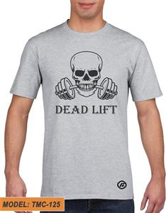 تیشرت مردانه طوسی طرح دار بدنسازی نقش DEAD LIFT کد TMC125