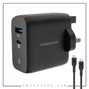 آداپتور شارژ 45 وات با کابل همراه پاورولوژی Powerology Ultra-Quick GaN Charger PWCUQC004