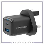 آداپتور شارژ 2 پورت 35 وات با کابل همراه پاورولوژی Powerology Super Compact Quick Charger PWCUQC021