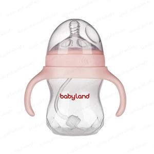 شیشه شیر طلقی pp  کولیک 240 میل بی بی لند دسته دار ضد نفخ ( طرح اونت ) کد babyland 201