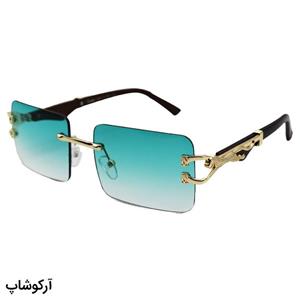 عینک آفتابی کارتیه با فریم مستطیلی شکل، لنز سبز هایلایت، دسته چوبی و طرح یوزپلنگ مدل 7288
