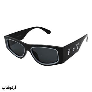 عینک آفتابی آف وایت با فریم فانتزی، مشکی رنگ، دسته پهن و لنز دودی تیره مدل OFF-6 