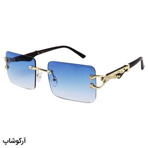 عینک آفتابی فریم لس Cartier با عدسی آبی سایه روشن، دسته چوبی و طرح یوزپلنگ مدل 7288