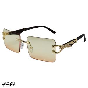 عینک آفتابی مستطیلی کارتیه با لنز دو رنگ سایه روشن، دسته چوبی و طرح یوزپلنگ مدل 7288
